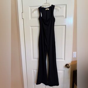 QINSEN Black Women's Jumpsuit Sleeveless Flared Leg Size Small